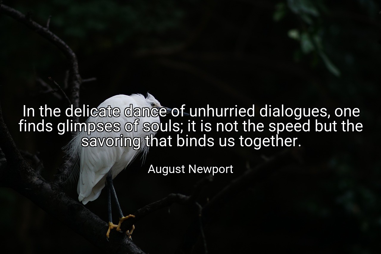 In the delicate dance of unhurried dialogues, one finds glimpses of souls; it is not the speed but the savoring that binds us together. - August Newport