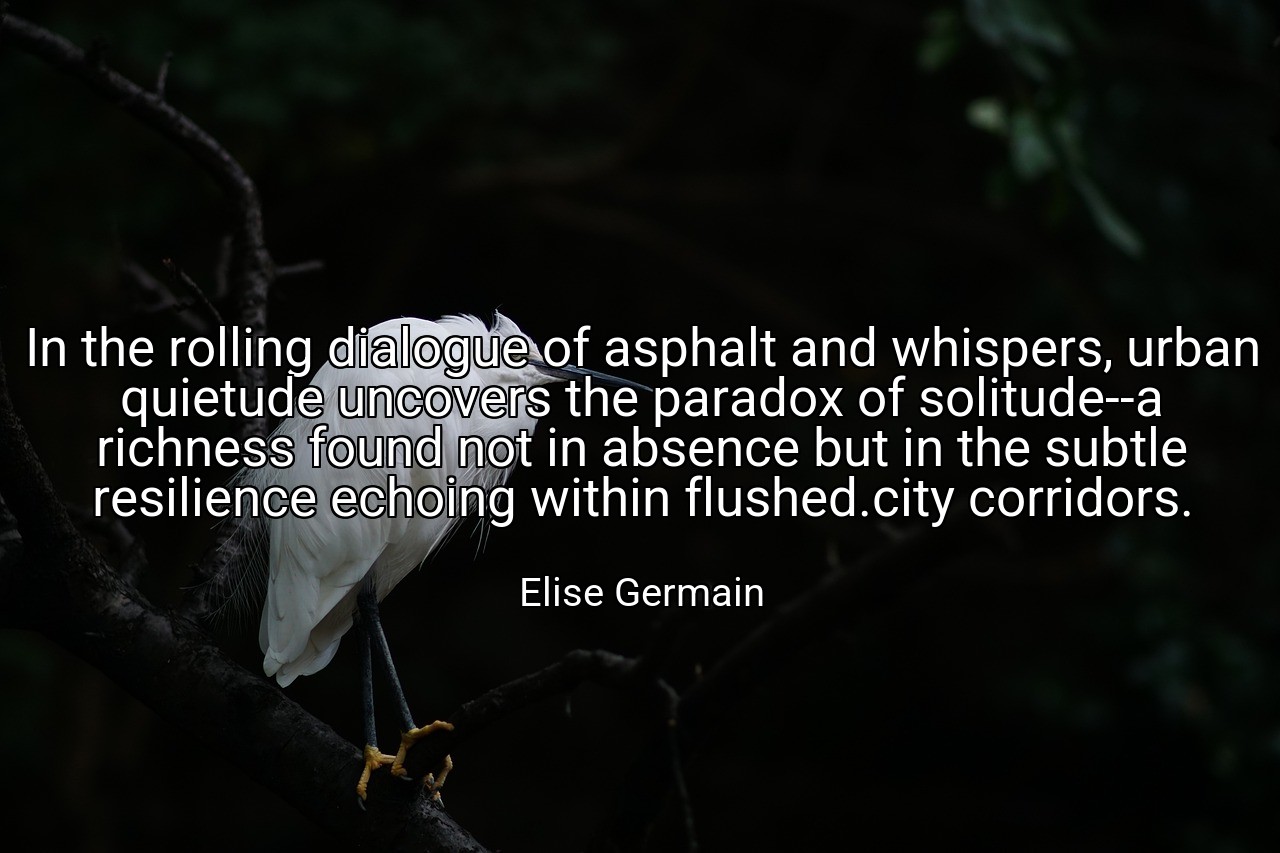 In the rolling dialogue of asphalt and whispers, urban quietude uncovers the paradox of solitude--a richness found not in absence but in the subtle resilience echoing within flushed.city corridors. - Elise Germain