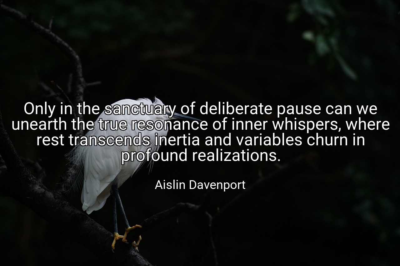 Only in the sanctuary of deliberate pause can we unearth the true resonance of inner whispers, where rest transcends inertia and variables churn in profound realizations. - Aislin Davenport