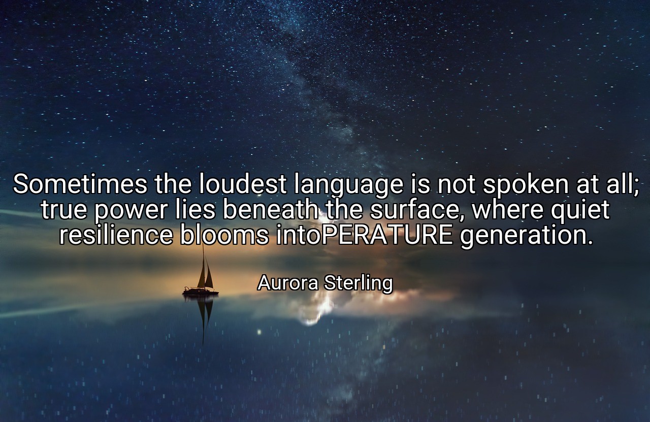 Sometimes the loudest language is not spoken at all; true power lies beneath the surface, where quiet resilience blooms intoPERATURE generation. - Aurora Sterling