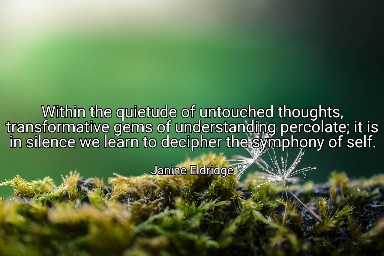 Within the quietude of untouched thoughts, transformative gems of understanding percolate; it is in silence we learn to decipher the symphony of self. - Janine Eldridge