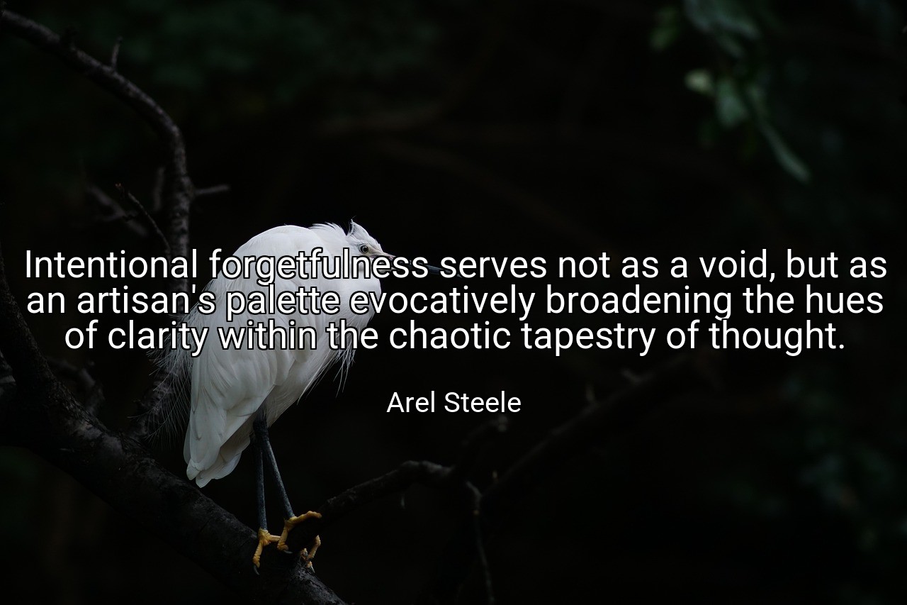 Intentional forgetfulness serves not as a void, but as an artisan's palette evocatively broadening the hues of clarity within the chaotic tapestry of thought. - Arel Steele