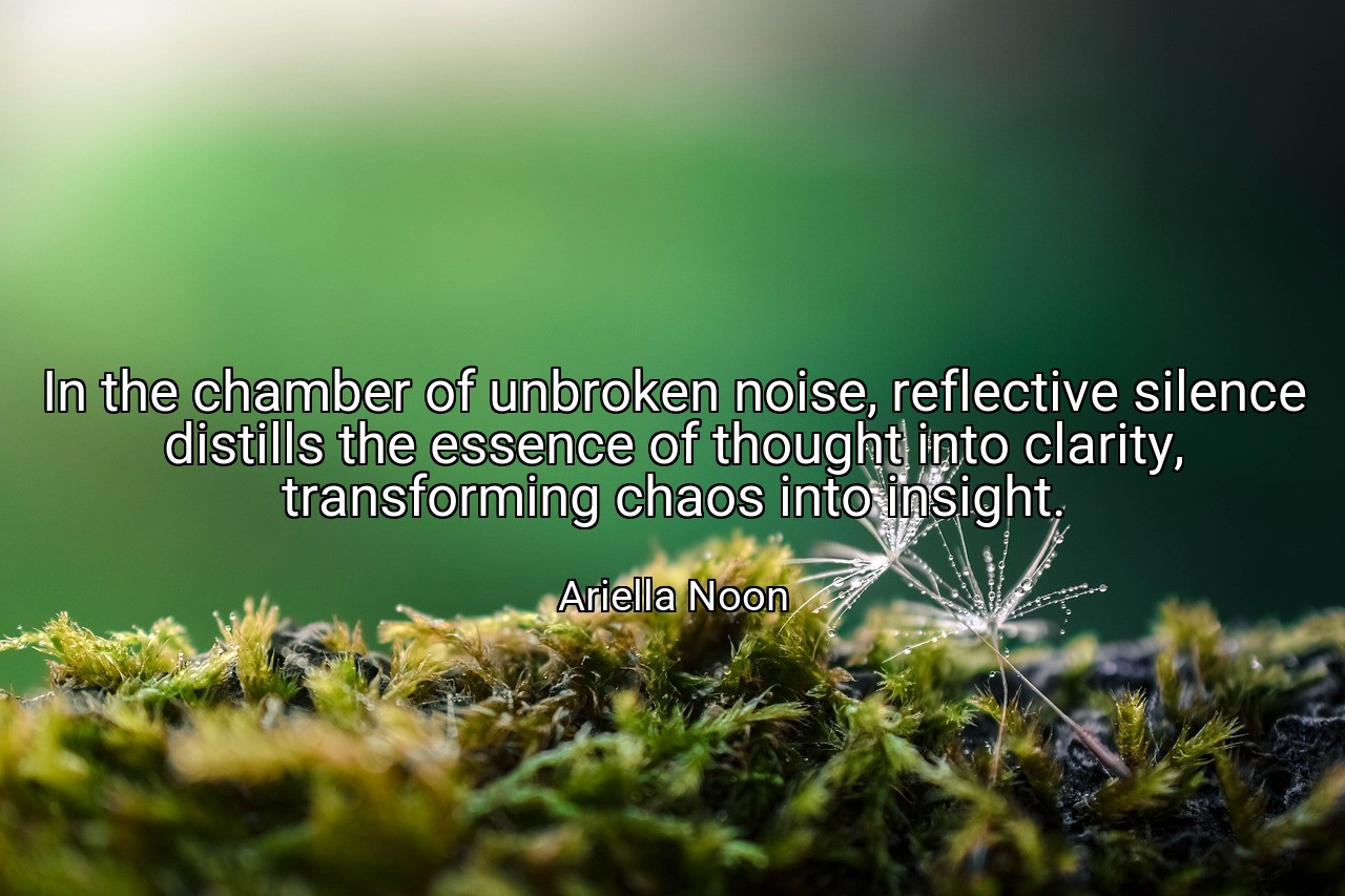 In the chamber of unbroken noise, reflective silence distills the essence of thought into clarity, transforming chaos into insight. - Ariella Noon