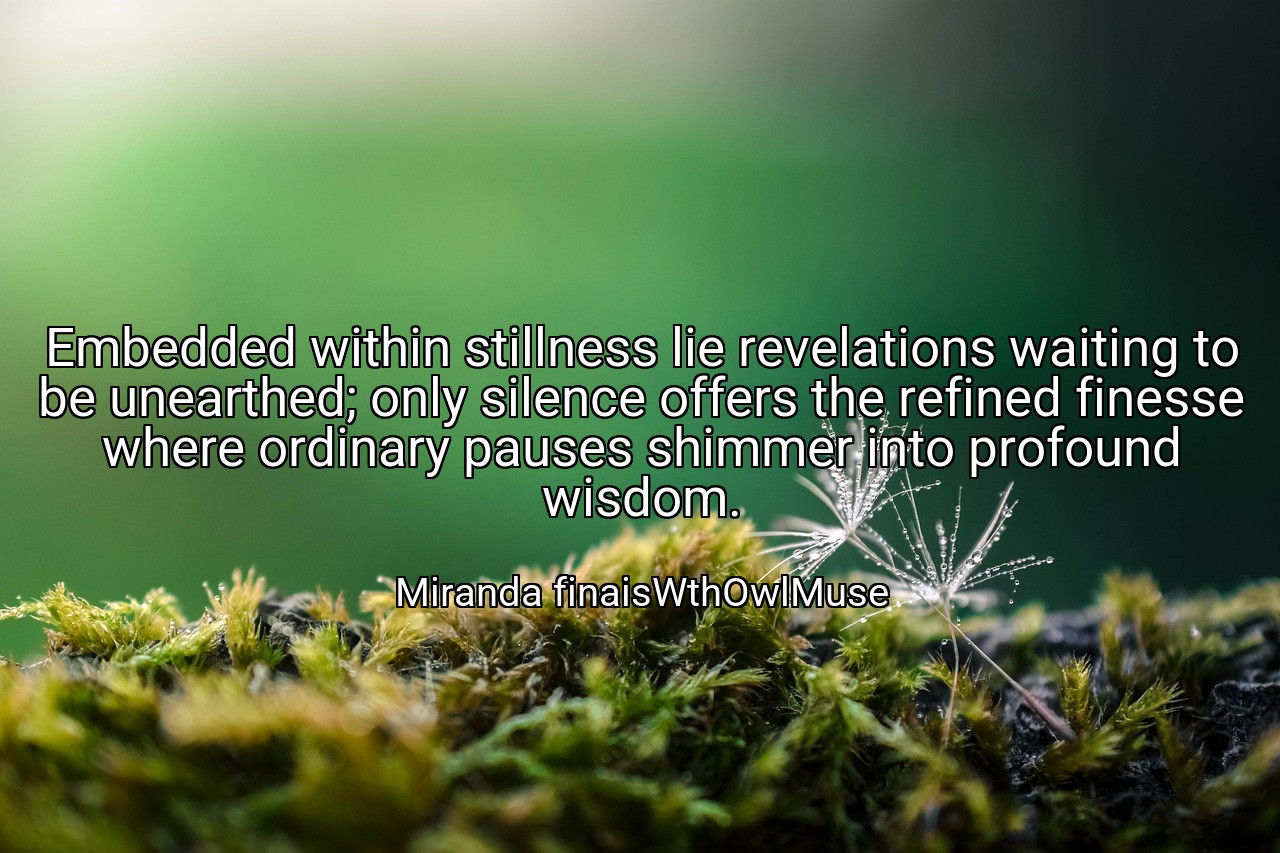 Embedded within stillness lie revelations waiting to be unearthed; only silence offers the refined finesse where ordinary pauses shimmer into profound wisdom. - Miranda finaisWthOwlMuse