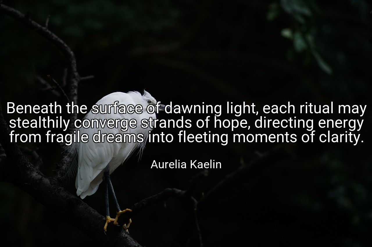 Beneath the surface of dawning light, each ritual may stealthily converge strands of hope, directing energy from fragile dreams into fleeting moments of clarity. - Aurelia Kaelin