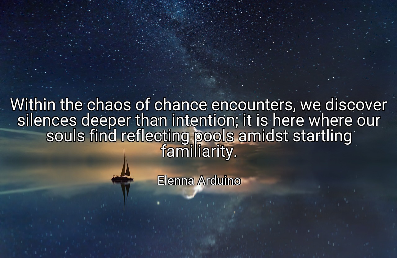 Within the chaos of chance encounters, we discover silences deeper than intention; it is here where our souls find reflecting pools amidst startling familiarity. - Elenna Arduino