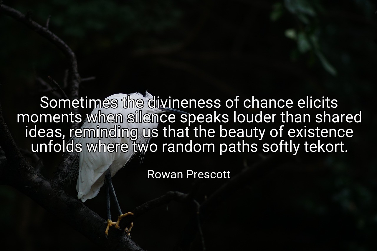 Sometimes the divineness of chance elicits moments when silence speaks louder than shared ideas, reminding us that the beauty of existence unfolds where two random paths softly tekort. - Rowan Prescott