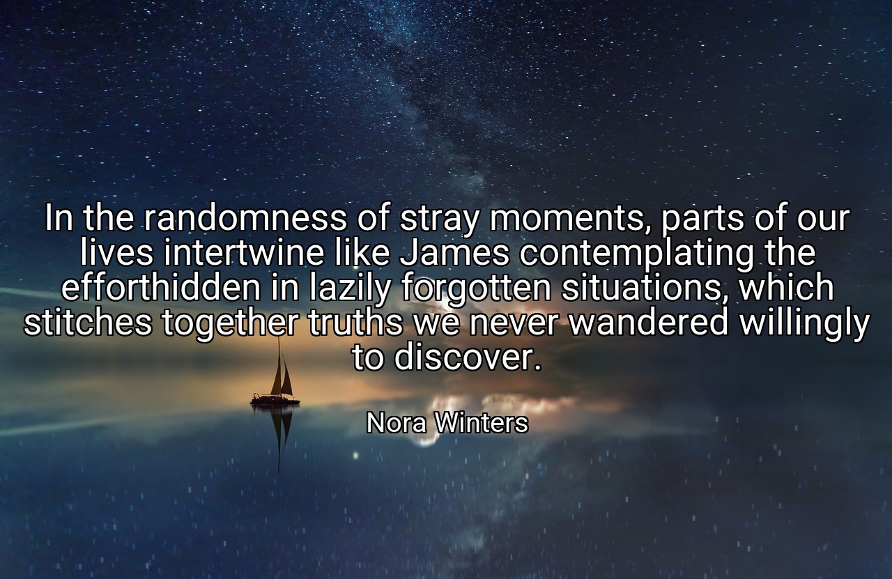 In the randomness of stray moments, parts of our lives intertwine like James contemplating the efforthidden in lazily forgotten situations, which stitches together truths we never wandered willingly to discover. - Nora Winters