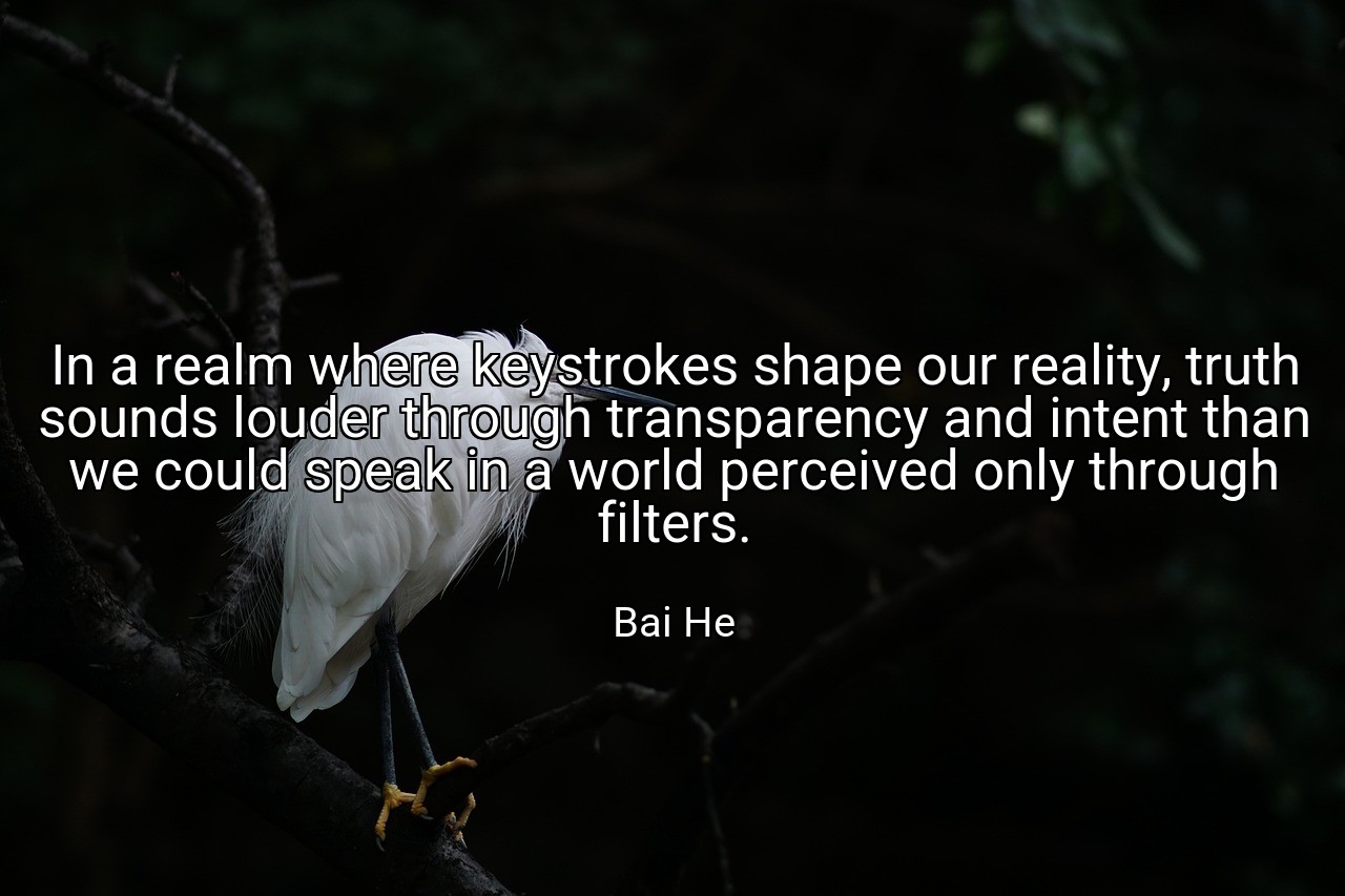 In a realm where keystrokes shape our reality, truth sounds louder through transparency and intent than we could speak in a world perceived only through filters. - Bai He