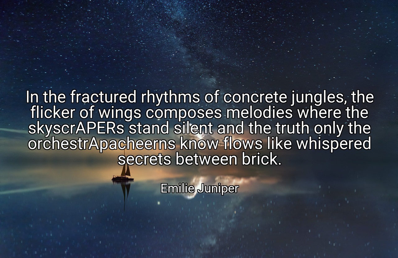 In the fractured rhythms of concrete jungles, the flicker of wings composes melodies where the skyscrAPERs stand silent and the truth only the orchestrApacheerns know flows like whispered secrets between brick. - Emilie Juniper