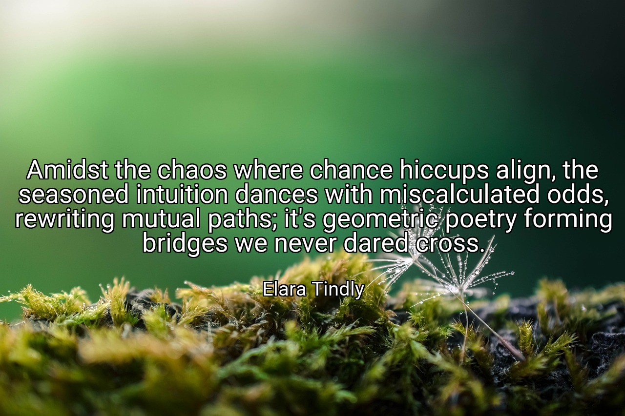 Amidst the chaos where chance hiccups align, the seasoned intuition dances with miscalculated odds, rewriting mutual paths; it's geometric poetry forming bridges we never dared cross. - Elara Tindly