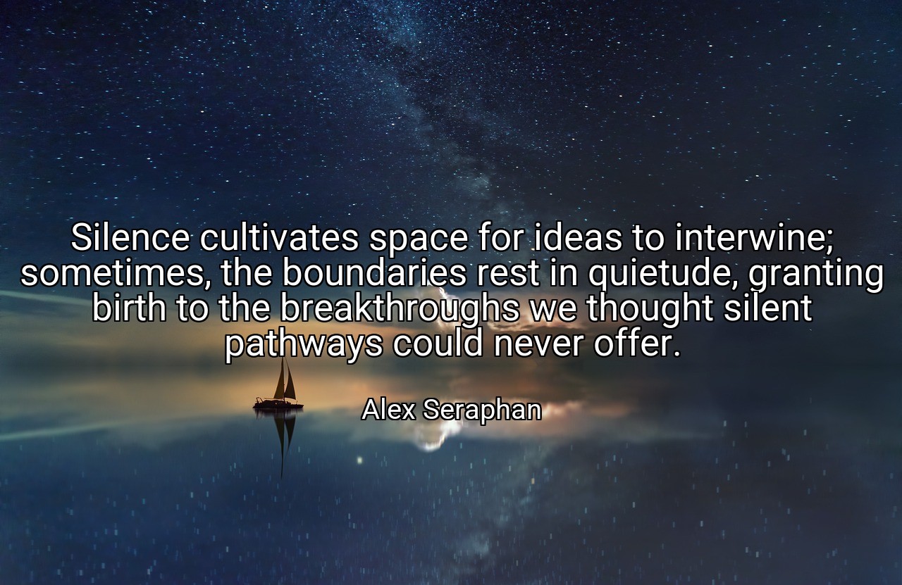 Silence cultivates space for ideas to interwine; sometimes, the boundaries rest in quietude, granting birth to the breakthroughs we thought silent pathways could never offer. - Alex Seraphan