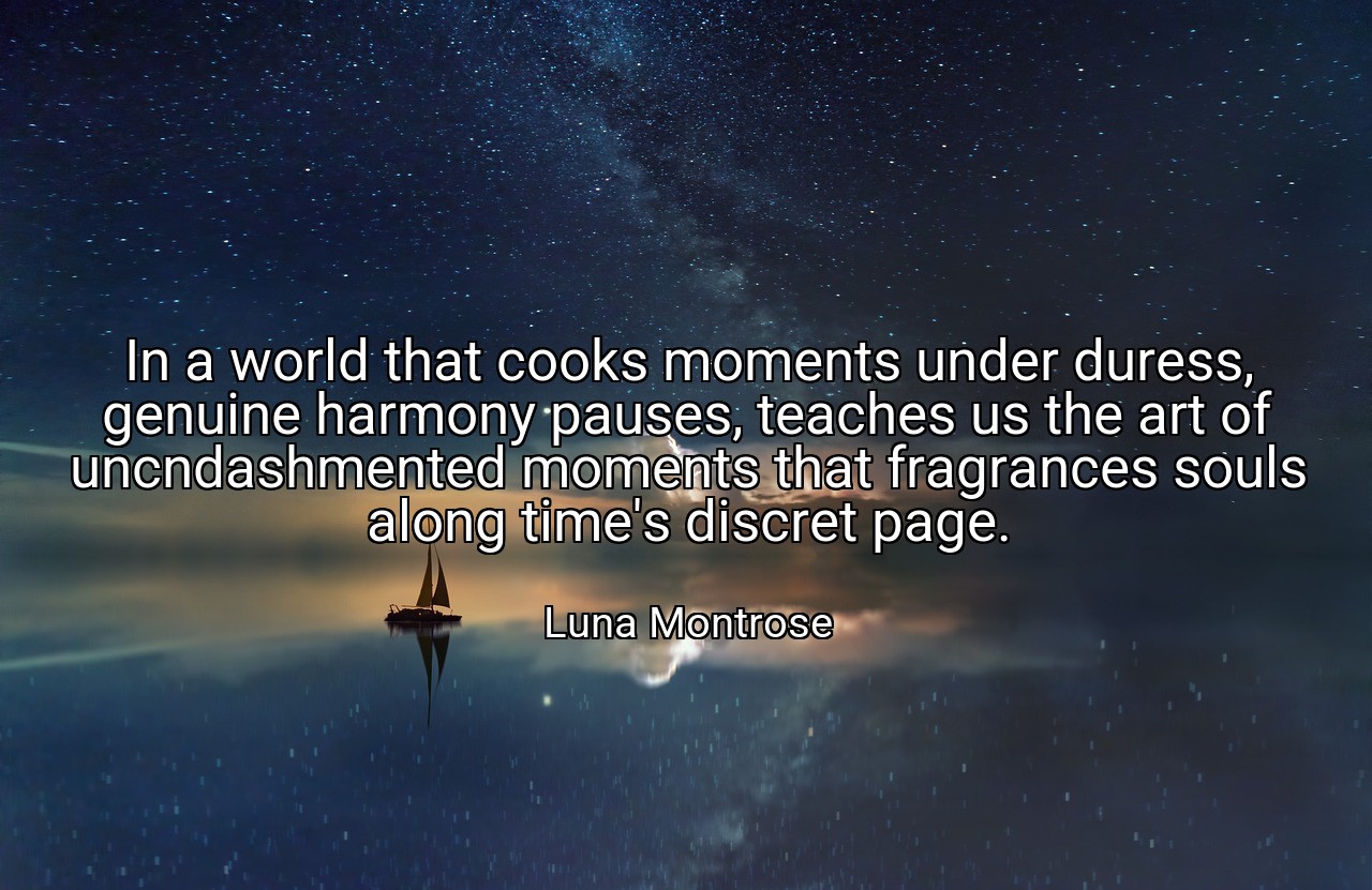 In a world that cooks moments under duress, genuine harmony pauses, teaches us the art of uncndashmented moments that fragrances souls along time's discret page. - Luna Montrose