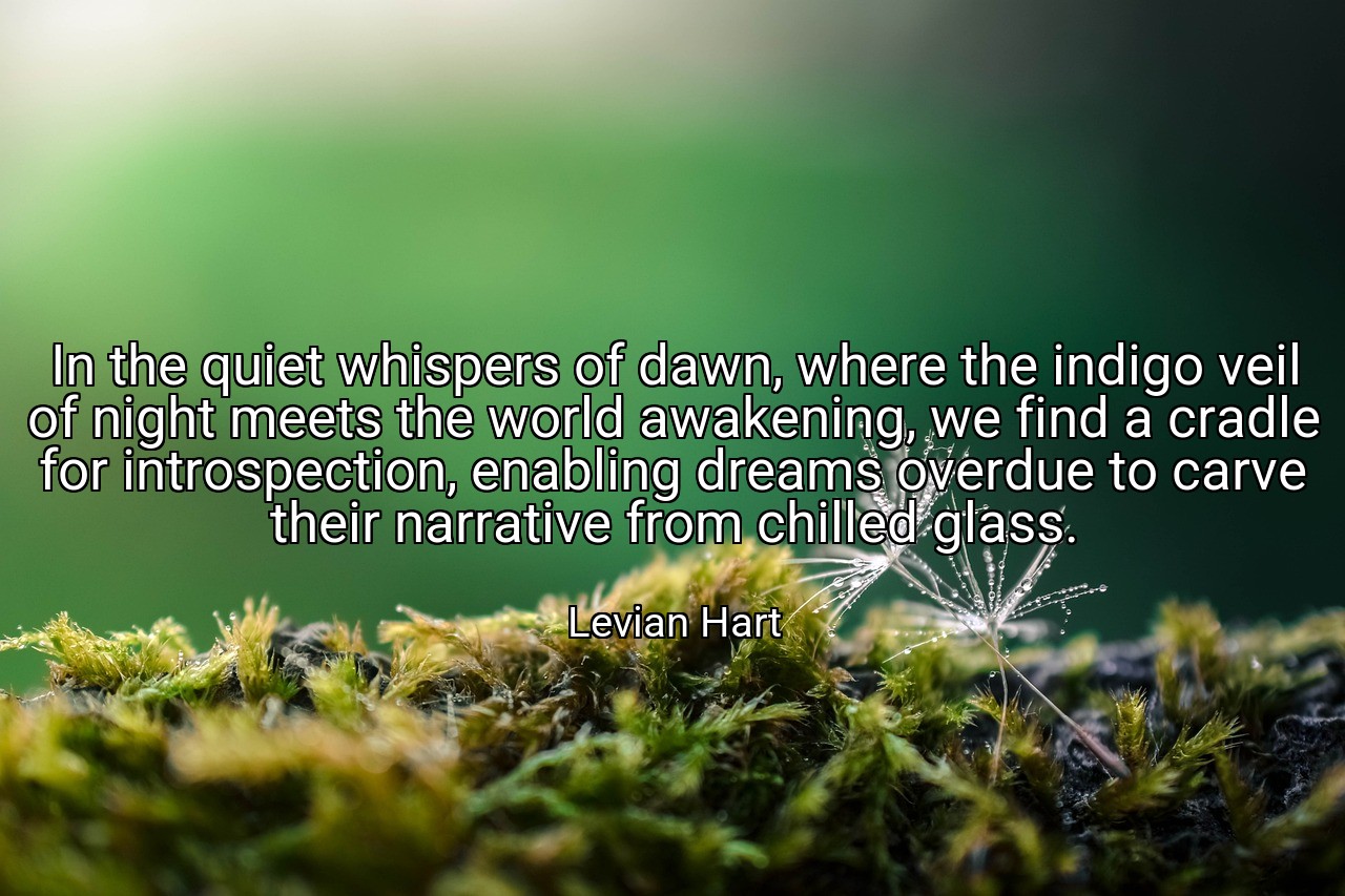 In the quiet whispers of dawn, where the indigo veil of night meets the world awakening, we find a cradle for introspection, enabling dreams overdue to carve their narrative from chilled glass. - Levian Hart