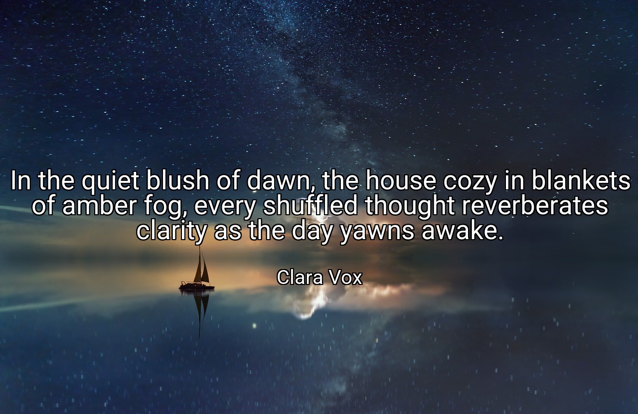 In the quiet blush of dawn, the house cozy in blankets of amber fog, every shuffled thought reverberates clarity as the day yawns awake. - Clara Vox