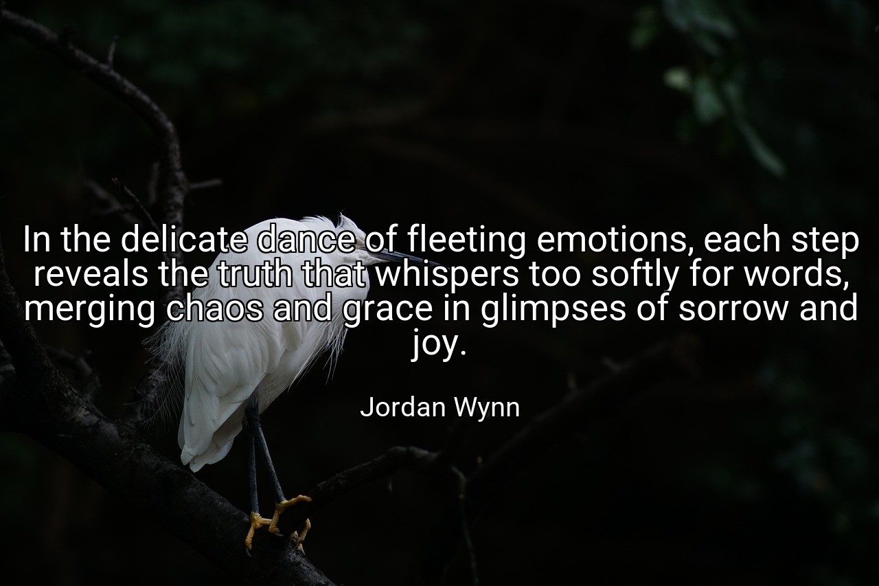 In the delicate dance of fleeting emotions, each step reveals the truth that whispers too softly for words, merging chaos and grace in glimpses of sorrow and joy. - Jordan Wynn
