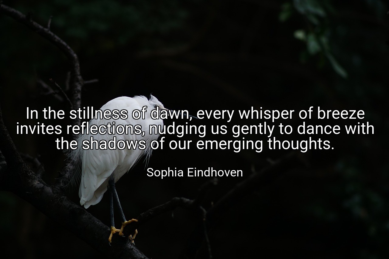 In the stillness of dawn, every whisper of breeze invites reflections, nudging us gently to dance with the shadows of our emerging thoughts. - Sophia Eindhoven