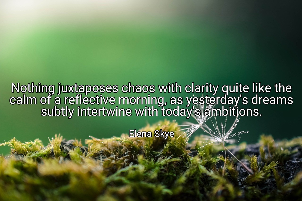 Nothing juxtaposes chaos with clarity quite like the calm of a reflective morning, as yesterday's dreams subtly intertwine with today's ambitions. - Elena Skye