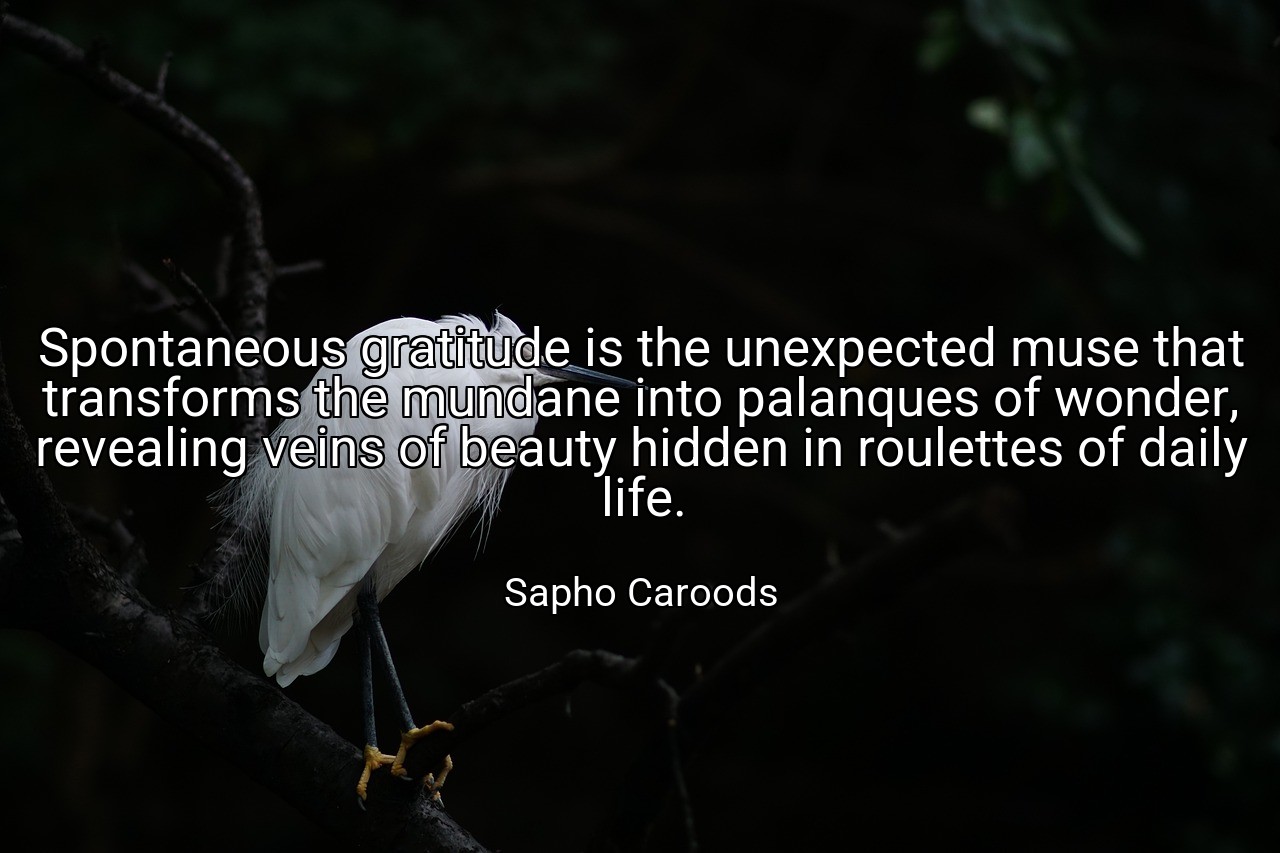 Spontaneous gratitude is the unexpected muse that transforms the mundane into palanques of wonder, revealing veins of beauty hidden in roulettes of daily life. - Sapho Caroods