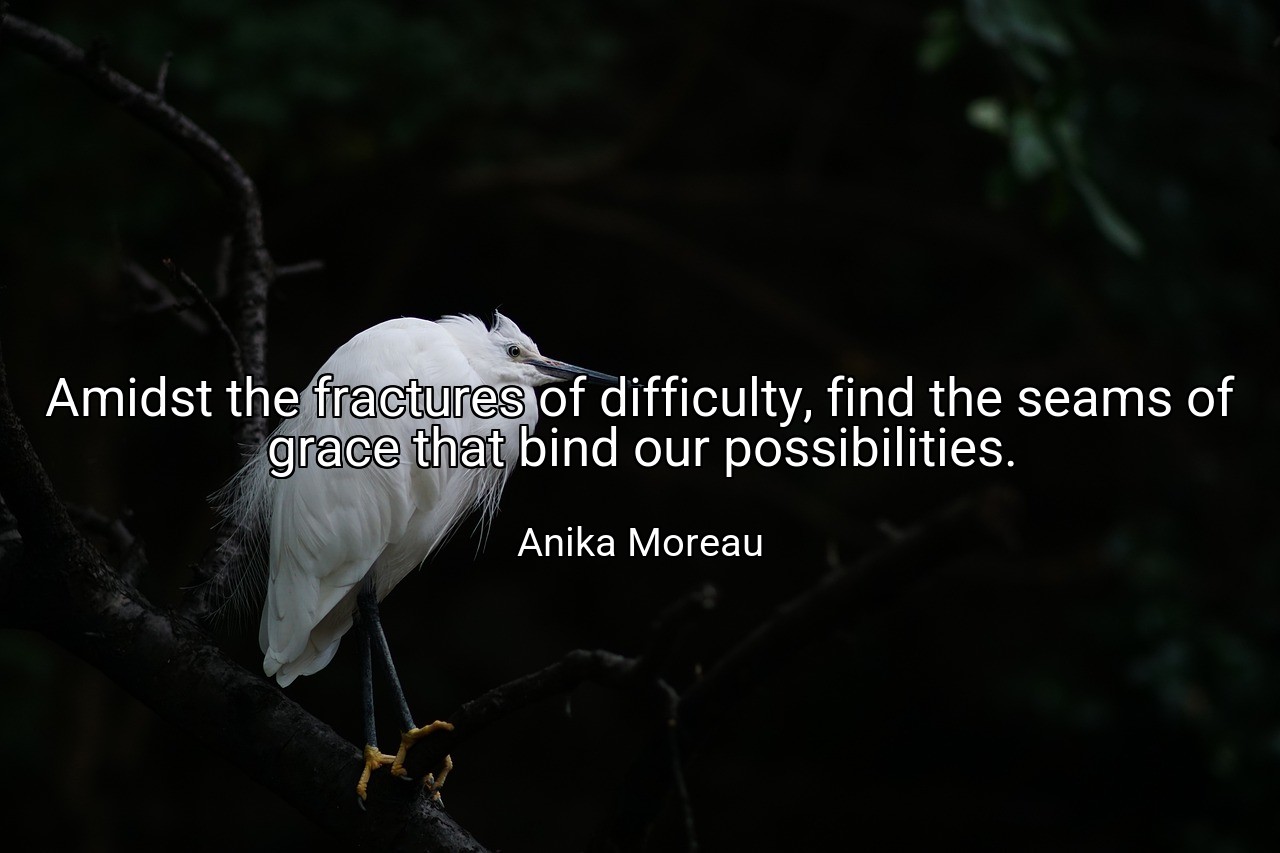 Amidst the fractures of difficulty, find the seams of grace that bind our possibilities. - Anika Moreau