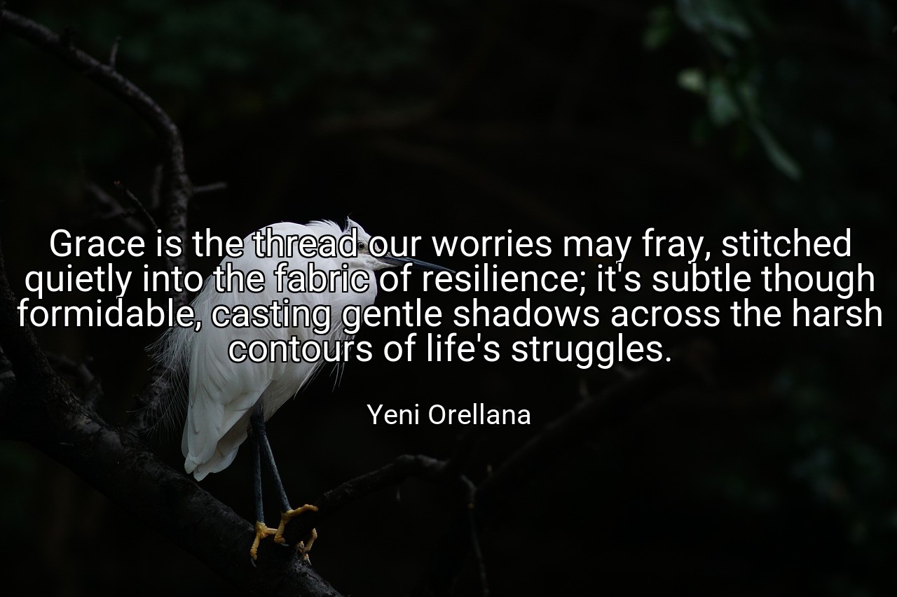 Grace is the thread our worries may fray, stitched quietly into the fabric of resilience; it's subtle though formidable, casting gentle shadows across the harsh contours of life's struggles. - Yeni Orellana