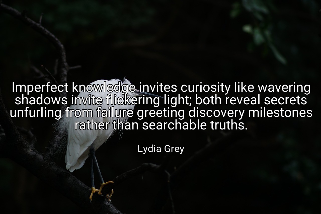 Imperfect knowledge invites curiosity like wavering shadows invite flickering light; both reveal secrets unfurling from failure greeting discovery milestones rather than searchable truths. - Lydia Grey