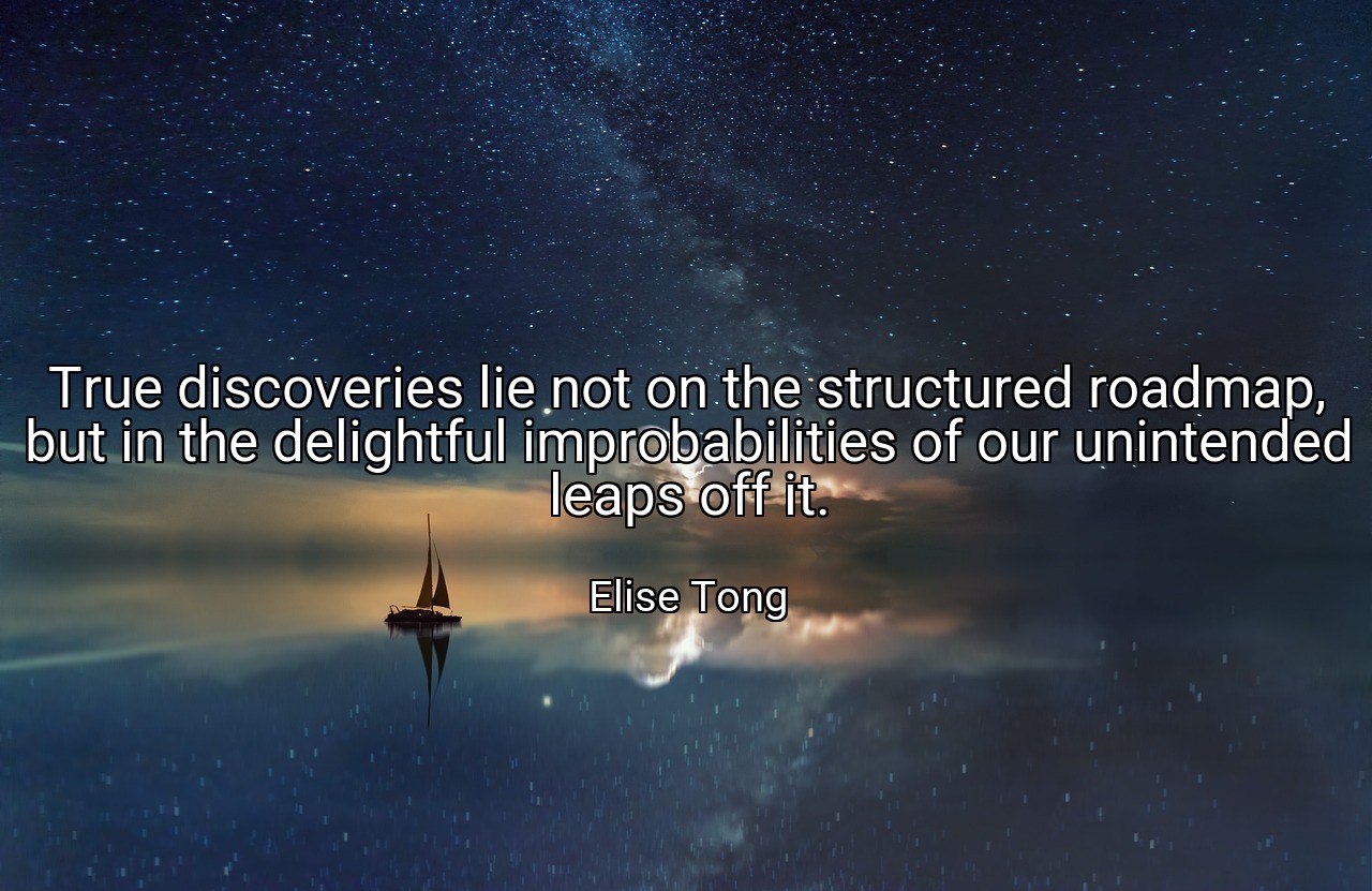 True discoveries lie not on the structured roadmap, but in the delightful improbabilities of our unintended leaps off it. - Elise Tong