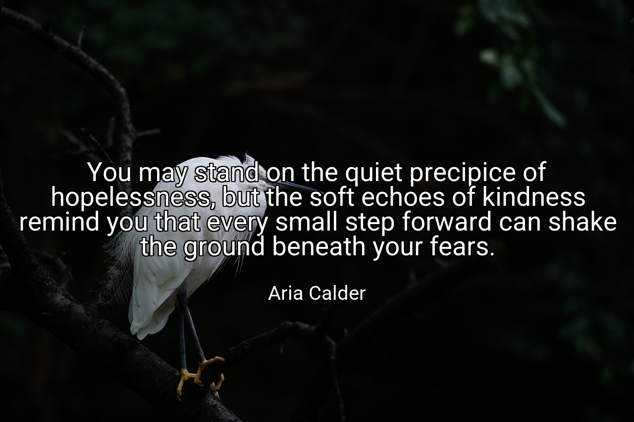 You may stand on the quiet precipice of hopelessness, but the soft echoes of kindness remind you that every small step forward can shake the ground beneath your fears. - Aria Calder