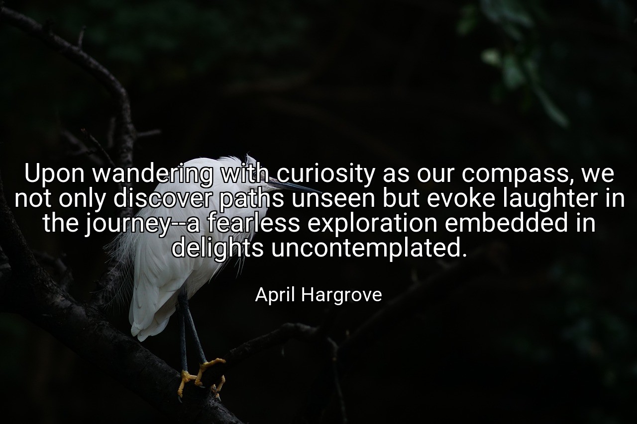 Upon wandering with curiosity as our compass, we not only discover paths unseen but evoke laughter in the journey--a fearless exploration embedded in delights uncontemplated. - April Hargrove
