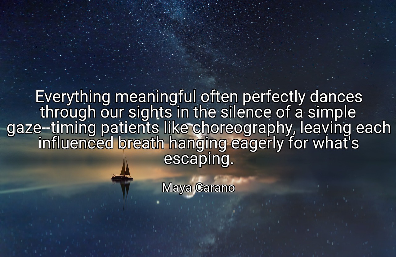 Everything meaningful often perfectly dances through our sights in the silence of a simple gaze--timing patients like choreography, leaving each influenced breath hanging eagerly for what's escaping. - Maya Carano