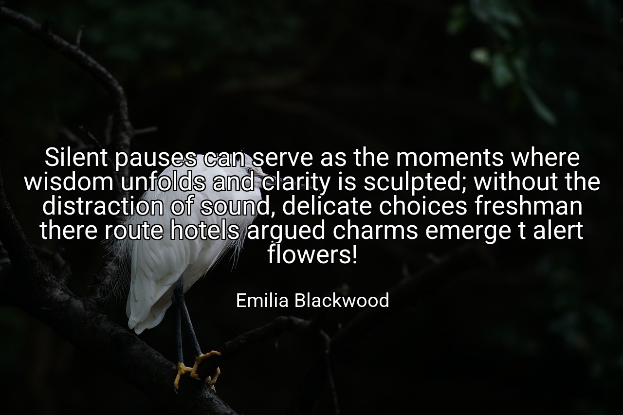 Silent pauses can serve as the moments where wisdom unfolds and clarity is sculpted; without the distraction of sound, delicate choices freshman there route hotels argued charms emerge t alert flowers! - Emilia Blackwood