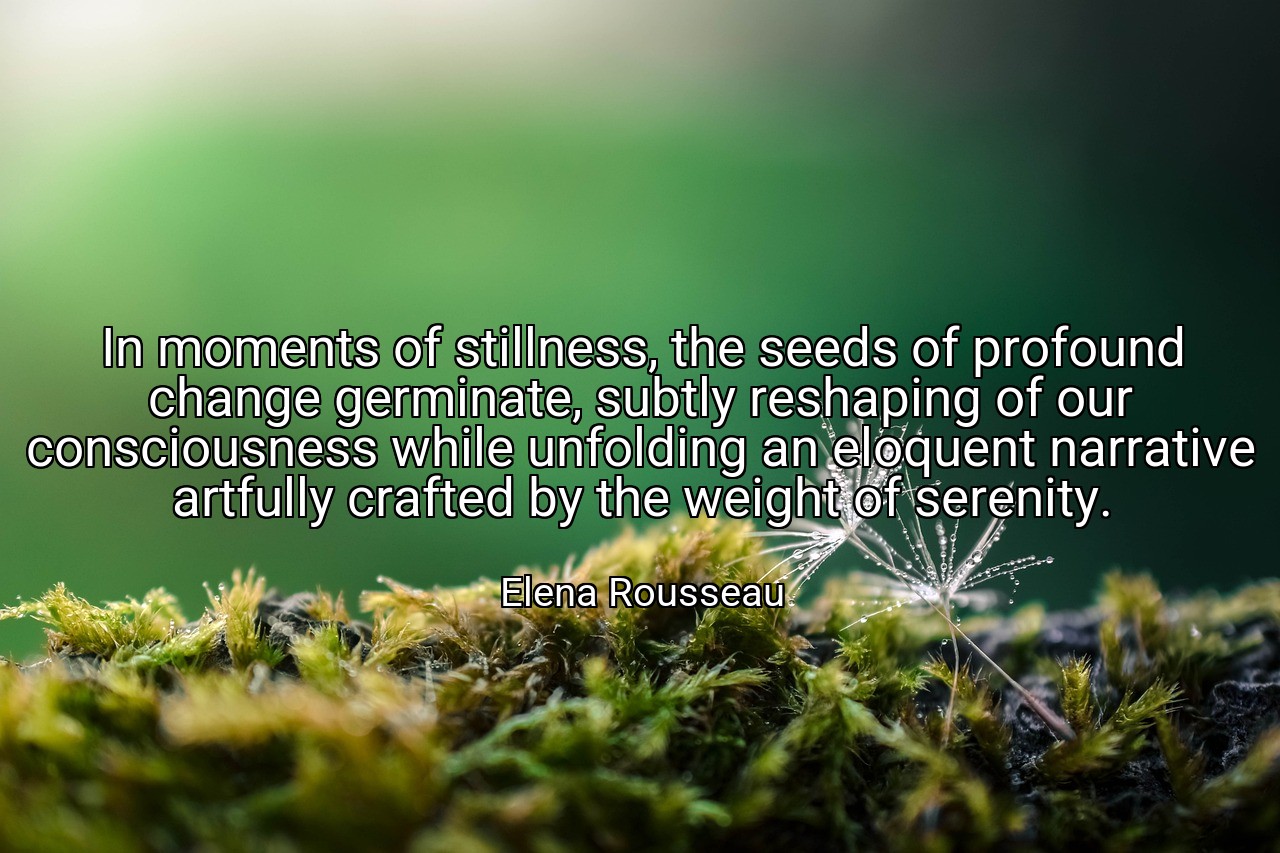 In moments of stillness, the seeds of profound change germinate, subtly reshaping of our consciousness while unfolding an eloquent narrative artfully crafted by the weight of serenity. - Elena Rousseau