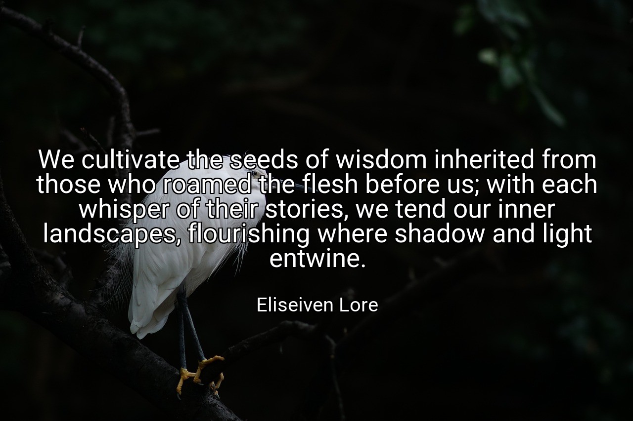 We cultivate the seeds of wisdom inherited from those who roamed the flesh before us; with each whisper of their stories, we tend our inner landscapes, flourishing where shadow and light entwine. - Eliseiven Lore