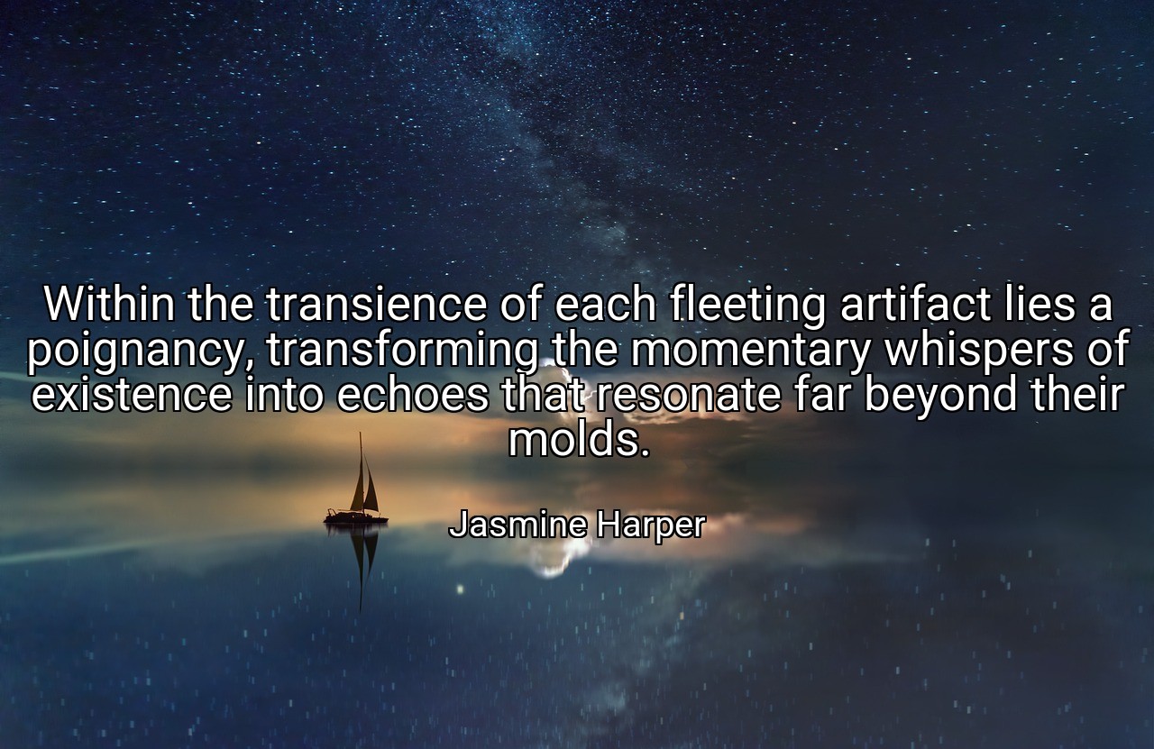 Within the transience of each fleeting artifact lies a poignancy, transforming the momentary whispers of existence into echoes that resonate far beyond their molds. - Jasmine Harper