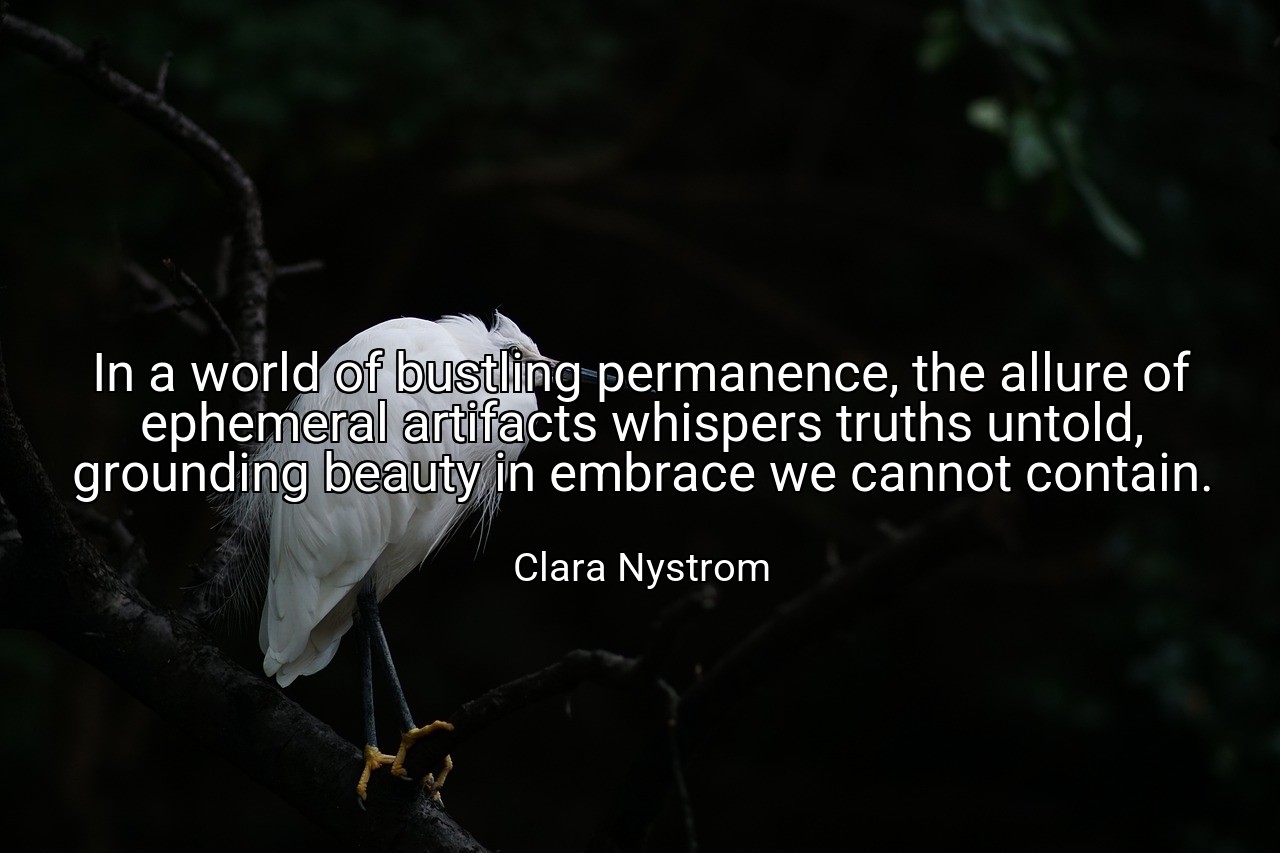 In a world of bustling permanence, the allure of ephemeral artifacts whispers truths untold, grounding beauty in embrace we cannot contain. - Clara Nystrom