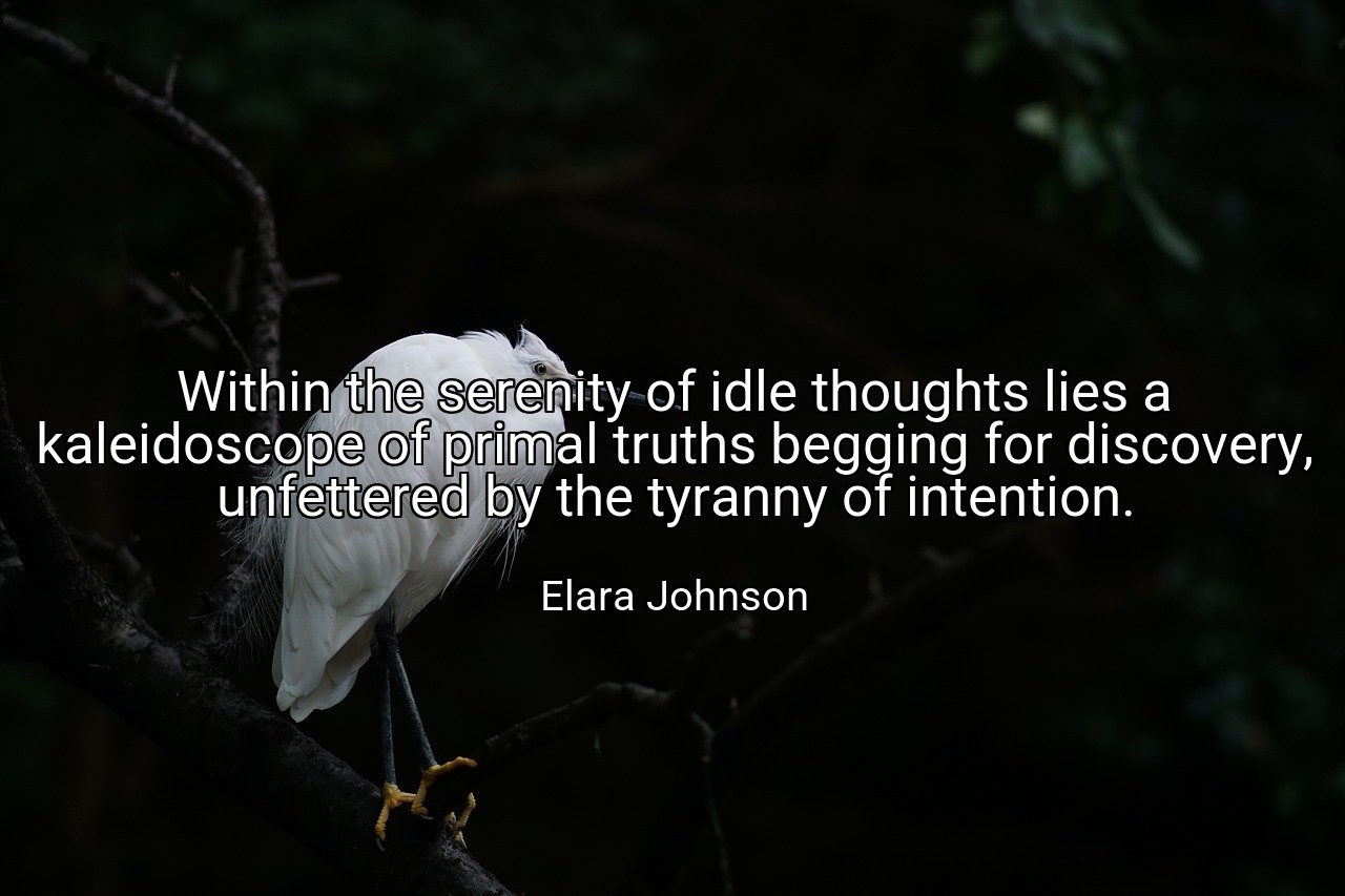 Within the serenity of idle thoughts lies a kaleidoscope of primal truths begging for discovery, unfettered by the tyranny of intention. - Elara Johnson