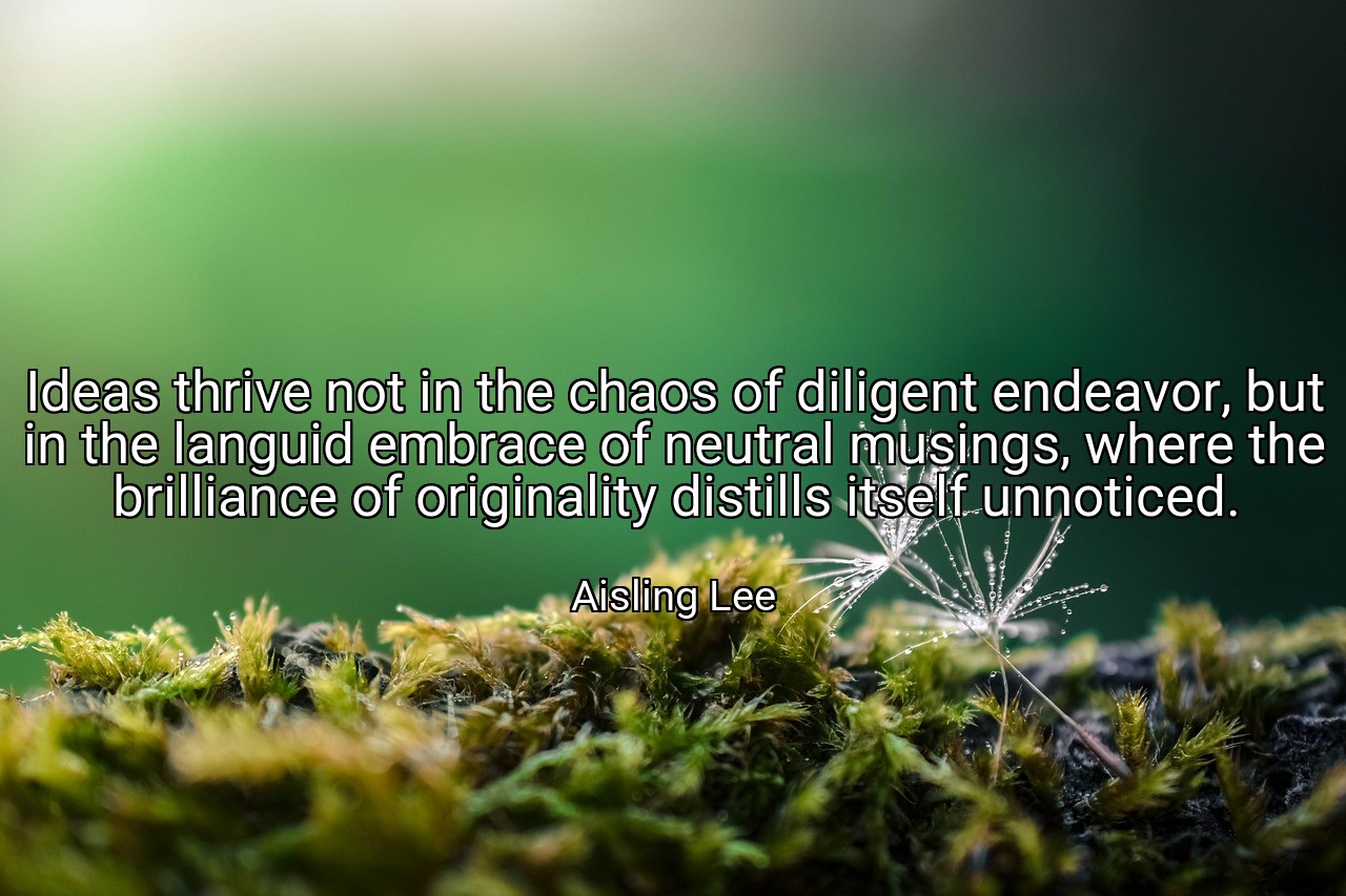 Ideas thrive not in the chaos of diligent endeavor, but in the languid embrace of neutral musings, where the brilliance of originality distills itself unnoticed. - Aisling Lee