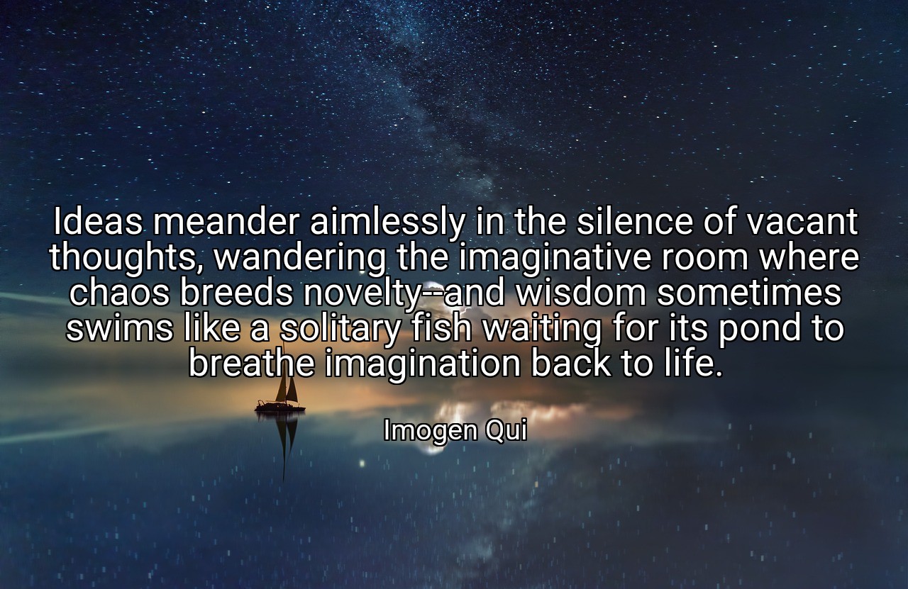 Ideas meander aimlessly in the silence of vacant thoughts, wandering the imaginative room where chaos breeds novelty--and wisdom sometimes swims like a solitary fish waiting for its pond to breathe imagination back to life. - Imogen Qui