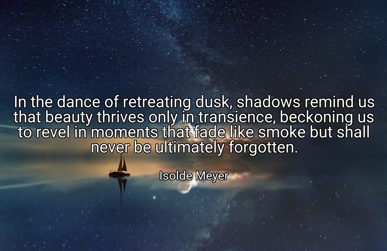 In the dance of retreating dusk, shadows remind us that beauty thrives only in transience, beckoning us to revel in moments that fade like smoke but shall never be ultimately forgotten. - Isolde Meyer