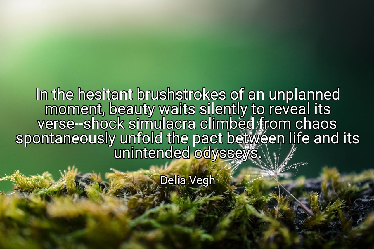 In the hesitant brushstrokes of an unplanned moment, beauty waits silently to reveal its verse--shock simulacra climbed from chaos spontaneously unfold the pact between life and its unintended odysseys. - Delia Vegh