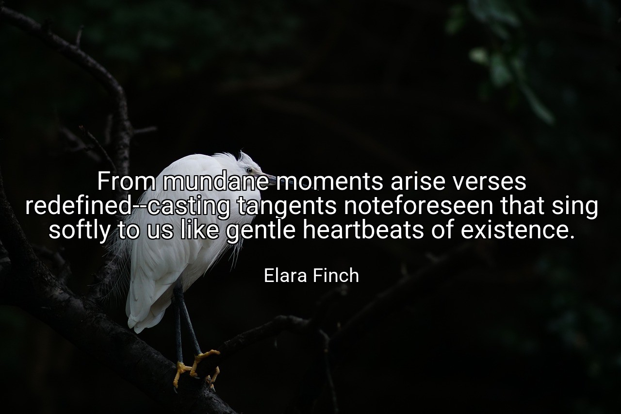 From mundane moments arise verses redefined--casting tangents noteforeseen that sing softly to us like gentle heartbeats of existence. - Elara Finch