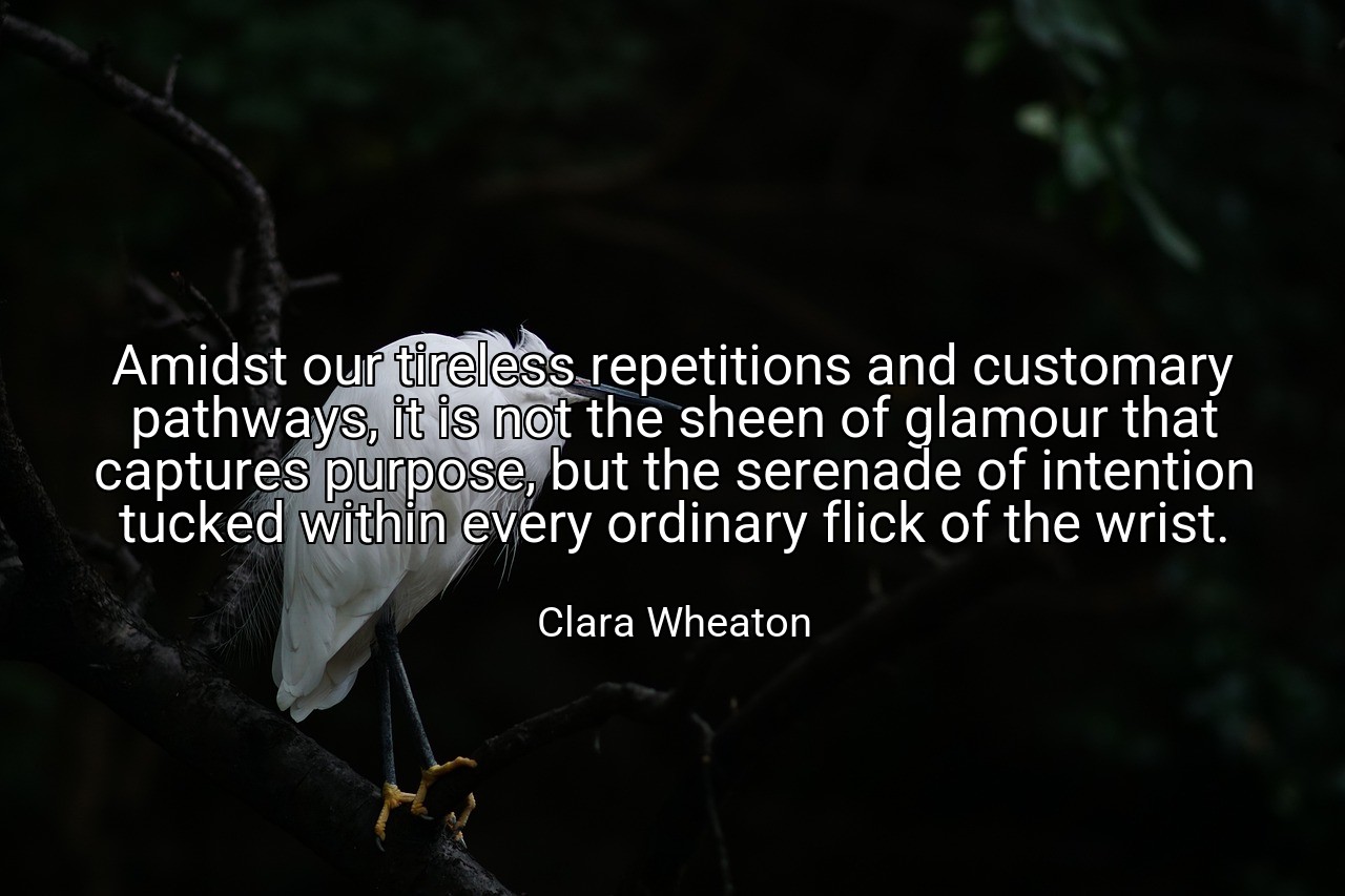 Amidst our tireless repetitions and customary pathways, it is not the sheen of glamour that captures purpose, but the serenade of intention tucked within every ordinary flick of the wrist. - Clara Wheaton