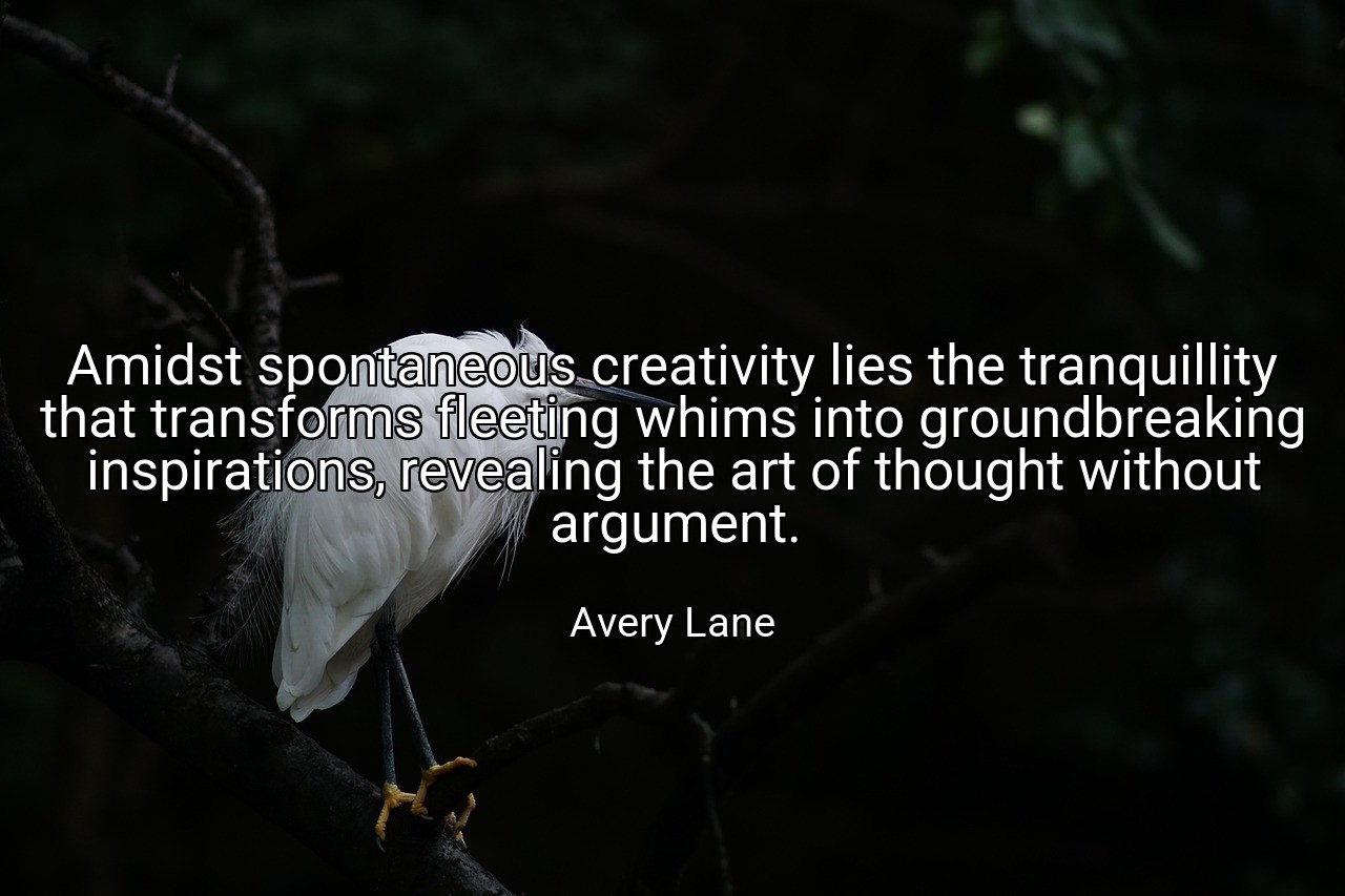 Amidst spontaneous creativity lies the tranquillity that transforms fleeting whims into groundbreaking inspirations, revealing the art of thought without argument. - Avery Lane