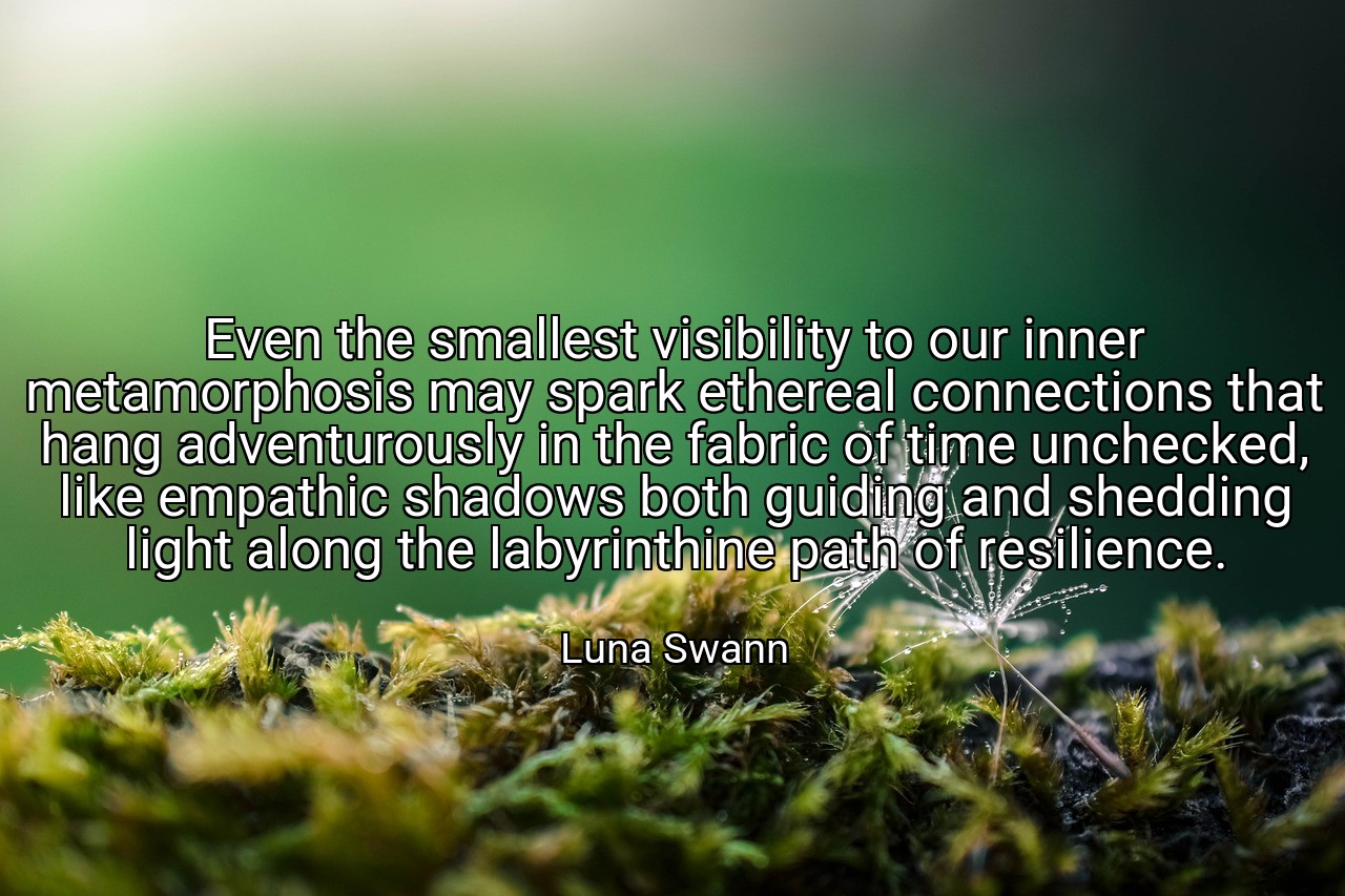 Even the smallest visibility to our inner metamorphosis may spark ethereal connections that hang adventurously in the fabric of time unchecked, like empathic shadows both guiding and shedding light along the labyrinthine path of resilience. - Luna Swann
