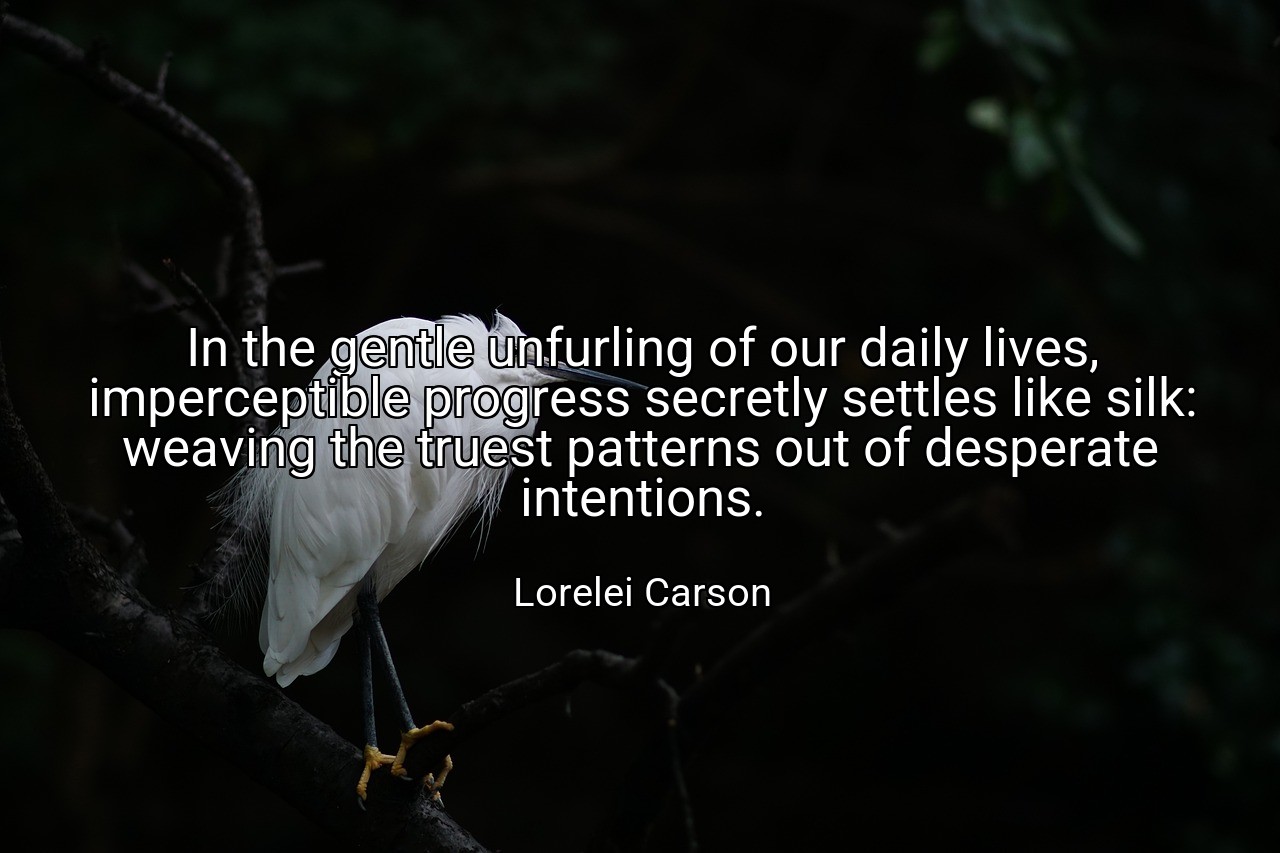 In the gentle unfurling of our daily lives, imperceptible progress secretly settles like silk: weaving the truest patterns out of desperate intentions. - Lorelei Carson