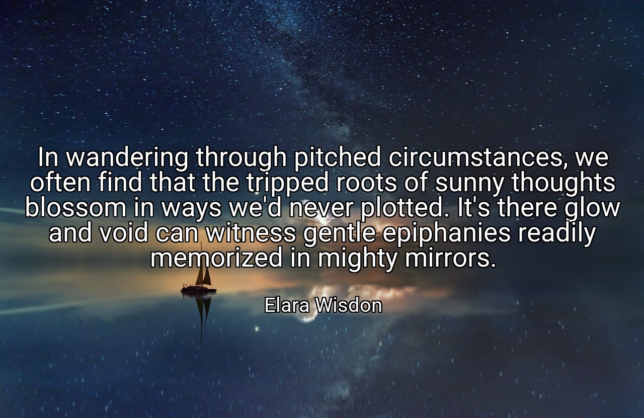 In wandering through pitched circumstances, we often find that the tripped roots of sunny thoughts blossom in ways we'd never plotted. It's there glow and void can witness gentle epiphanies readily memorized in mighty mirrors. - Elara Wisdon