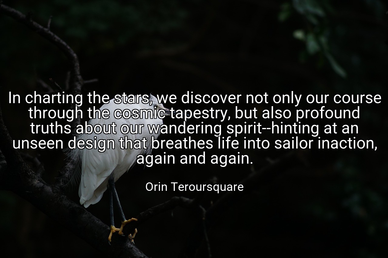 In charting the stars, we discover not only our course through the cosmic tapestry, but also profound truths about our wandering spirit--hinting at an unseen design that breathes life into sailor inaction, again and again. - Orin Teroursquare