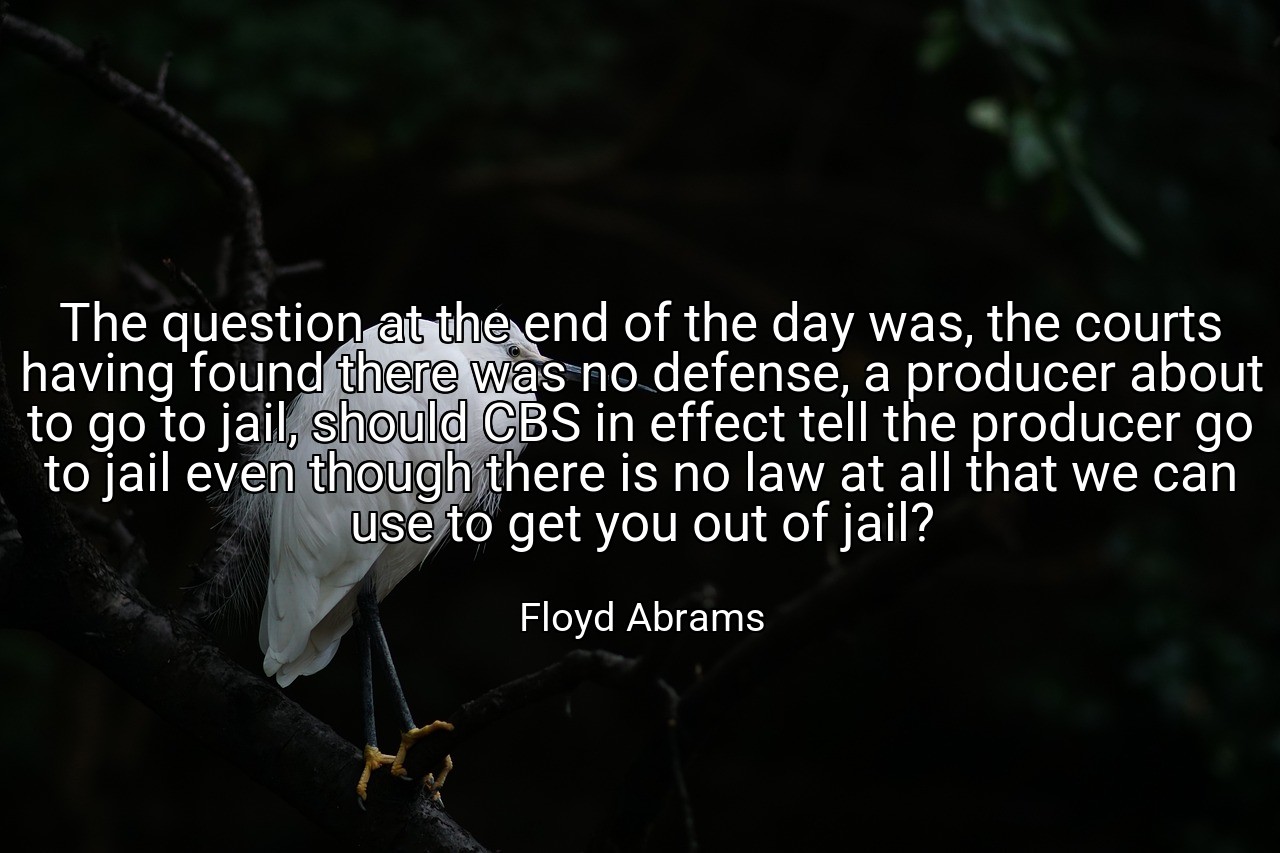 The question at the end of the day was, the courts having found there was no defense, a producer about to go to jail, should CBS in effect tell the producer go to jail even though there is no law at all that we can use to get you out of jail? - Floyd Abrams