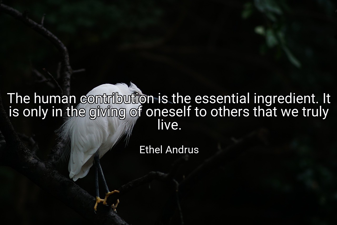The human contribution is the essential ingredient. It is only in the giving of oneself to others that we truly live. - Ethel Andrus