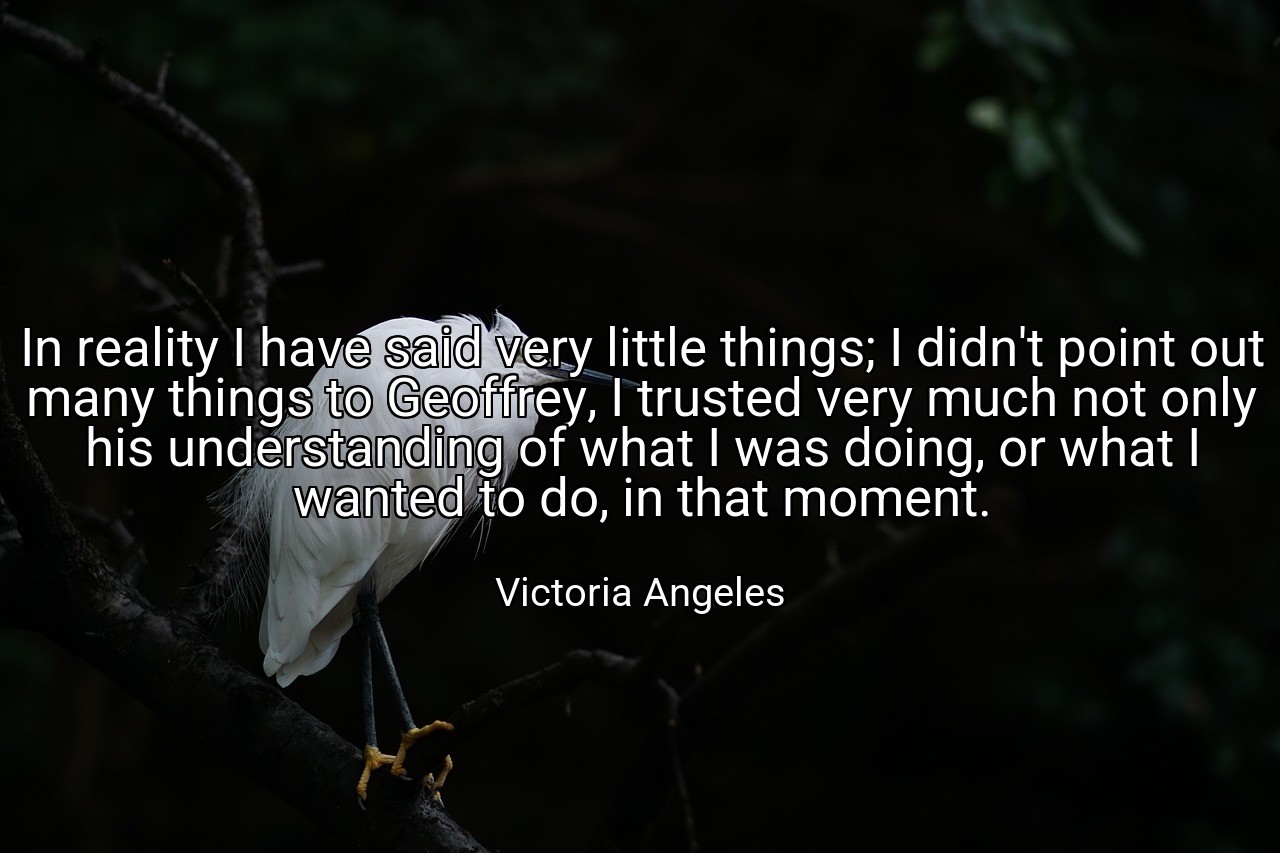 In reality I have said very little things; I didn't point out many things to Geoffrey, I trusted very much not only his understanding of what I was doing, or what I wanted to do, in that moment. - Victoria Angeles